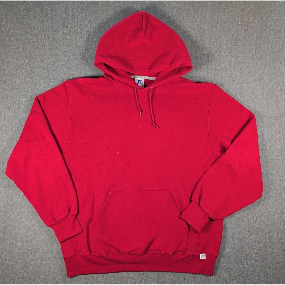 Vtg Y2K RUSSELL Athletic Red Blank Hoodie Sweatshirt Pullover Size Large